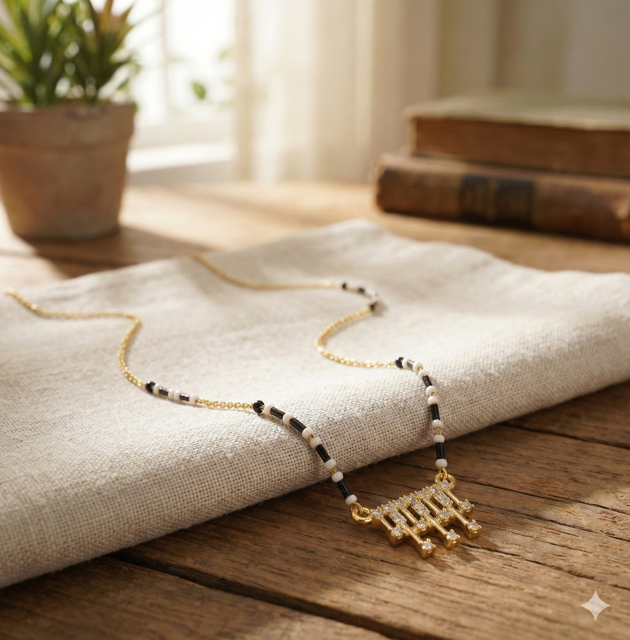 The Everyday Essential: "Minimalist Beaded Mangalsutra with Zircon Tiered Pendant"