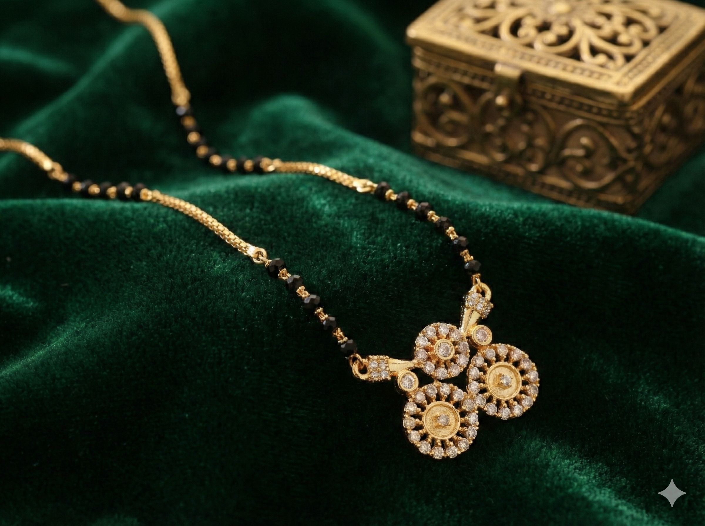 The Elegant Choice: Glistening Floral Triple-Pendant Mangalsutra