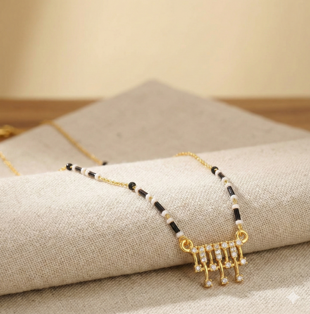 The Everyday Essential: "Minimalist Beaded Mangalsutra with Zircon Tiered Pendant"