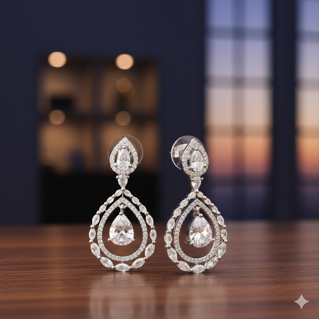 Celestial Pear-Cut Double Halo Drop Earrings