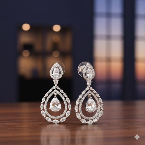 Celestial Pear-Cut Double Halo Drop Earrings