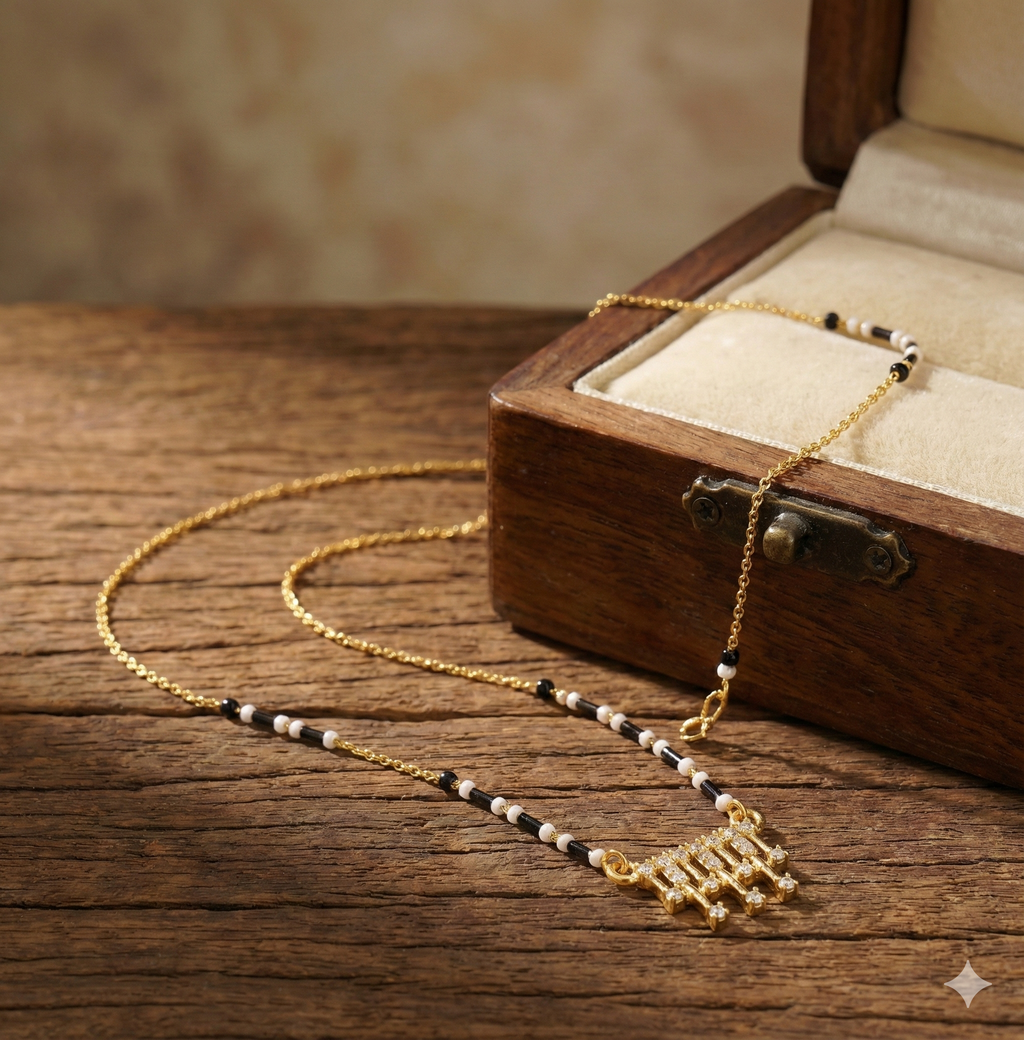 The Everyday Essential: "Minimalist Beaded Mangalsutra with Zircon Tiered Pendant"