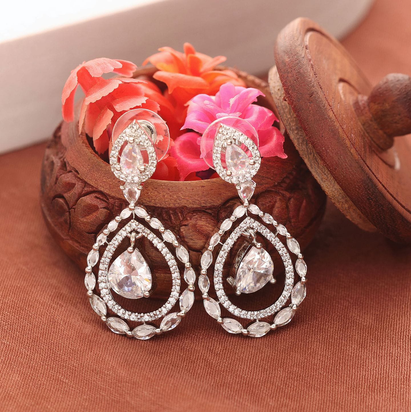 Celestial Pear-Cut Double Halo Drop Earrings