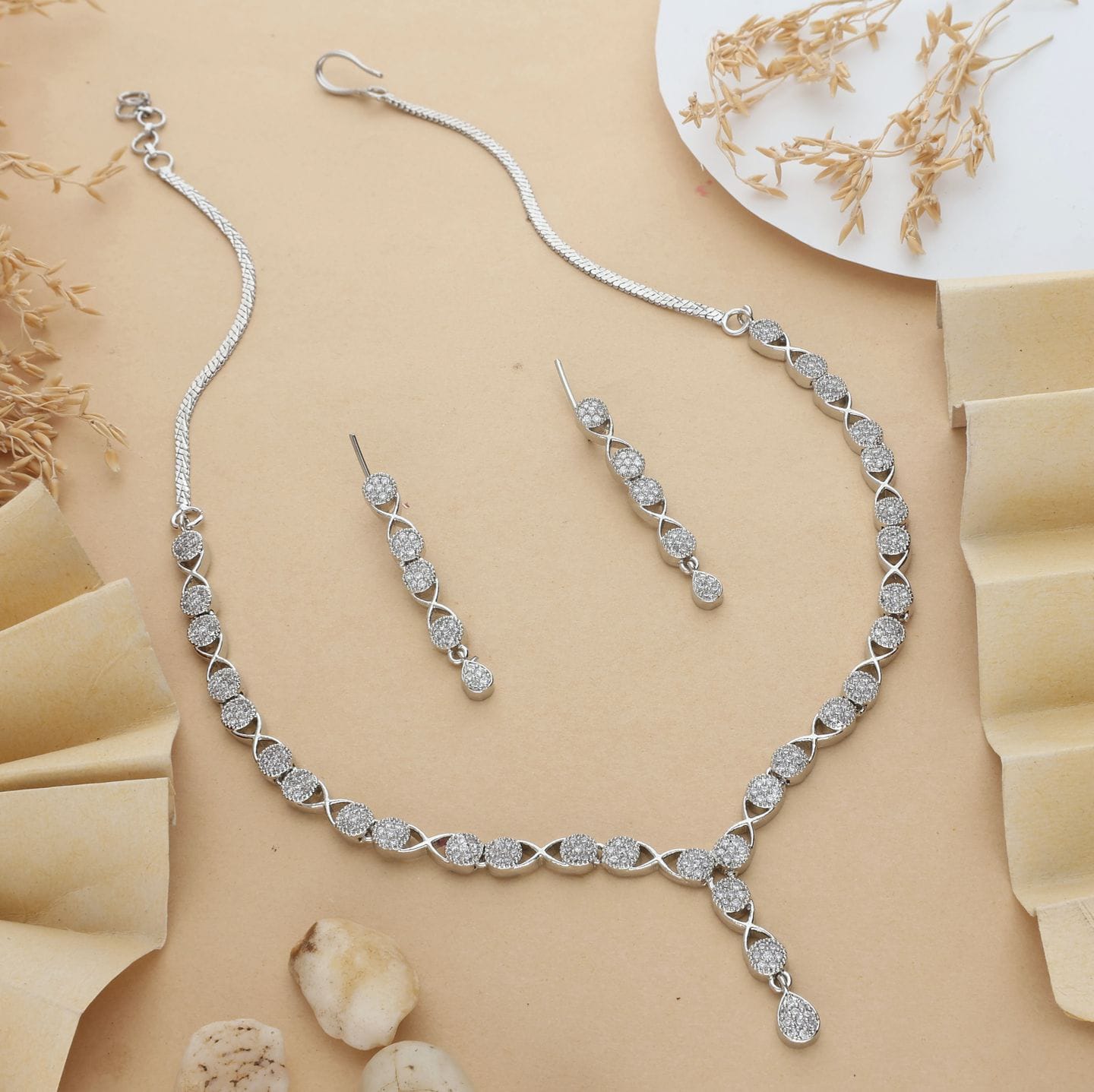 Celestial Infinity Pavé Necklace & Drop Earring Set