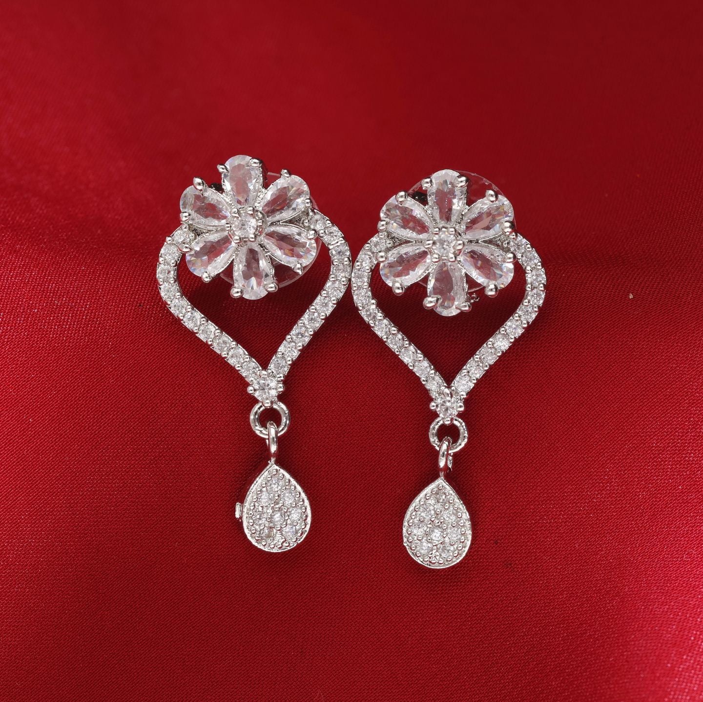 Silver-Toned Kundan Earrings With Blush & Lilac Stone Drop Earrings - Statement Chandelier Jewelry