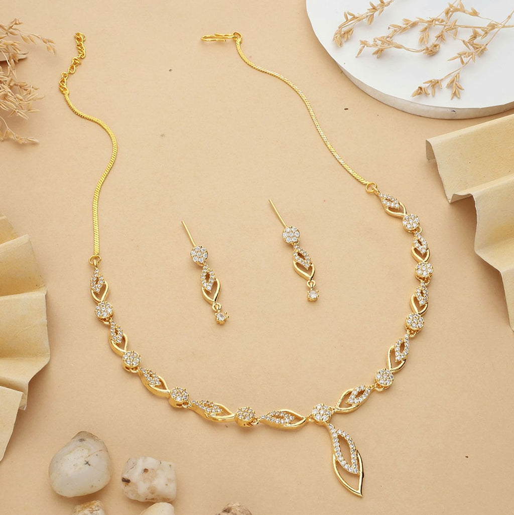 Gilded Flora: Delicate Zirconia Petal Necklace Set