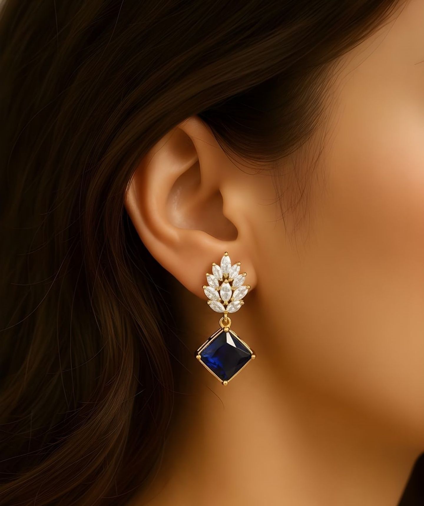 Royal Azure Princess-Cut Drop Earrings