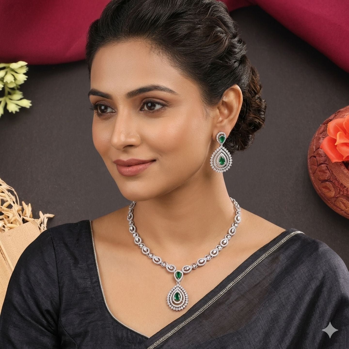 Silver-Plated Pink Stone Necklace with Matching Earrings | Indian Jewellery | Indian Neckles Set