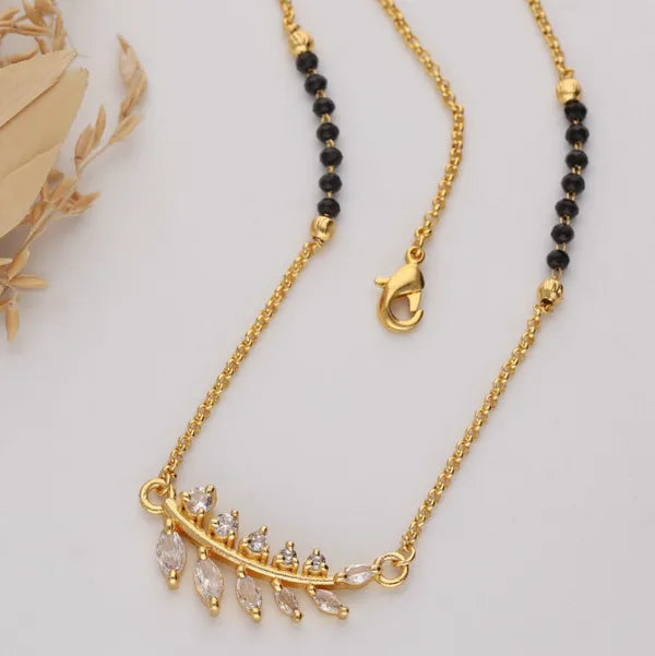 Traditional Gold-Plated V-Shape American Diamond Mangalsutra for Women