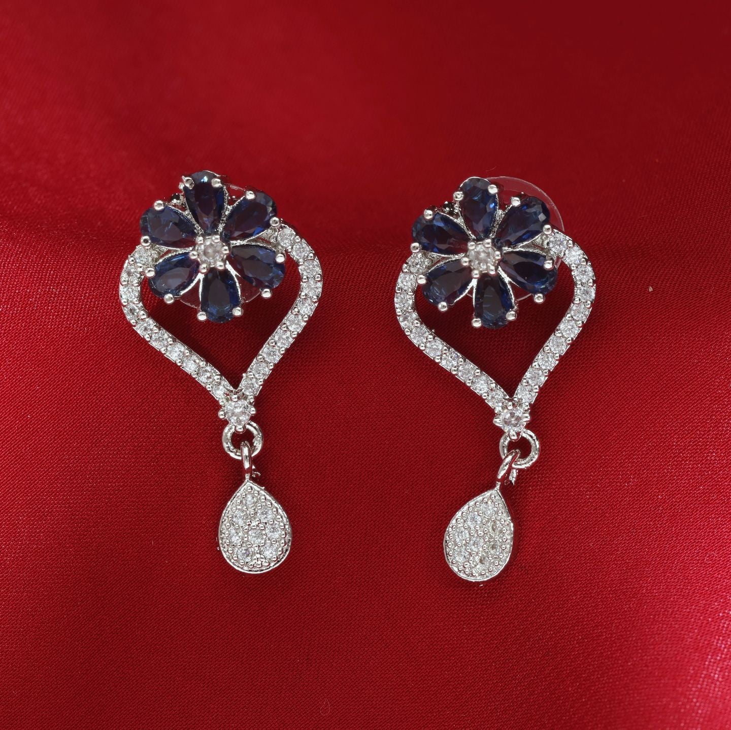 Silver-Toned Kundan Earrings With Blush & Lilac Stone Drop Earrings - Statement Chandelier Jewelry