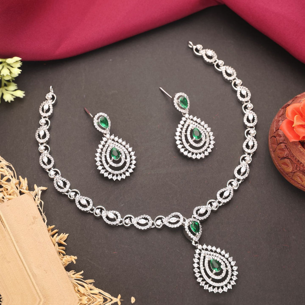 Silver-Plated Pink Stone Necklace with Matching Earrings | Indian Jewellery | Indian Neckles Set