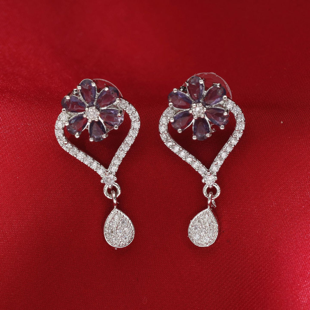 Silver-Toned Kundan Earrings With Blush & Lilac Stone Drop Earrings - Statement Chandelier Jewelry