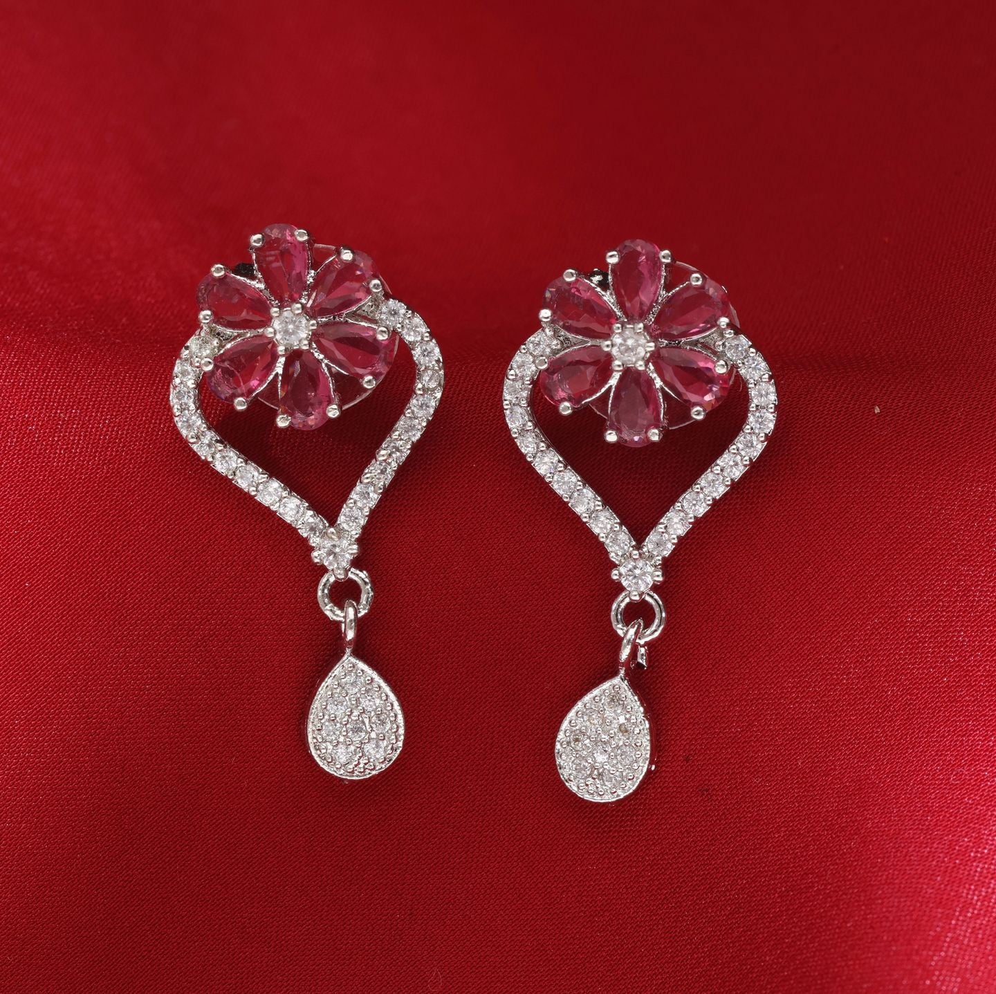 Silver-Toned Kundan Earrings With Blush & Lilac Stone Drop Earrings - Statement Chandelier Jewelry