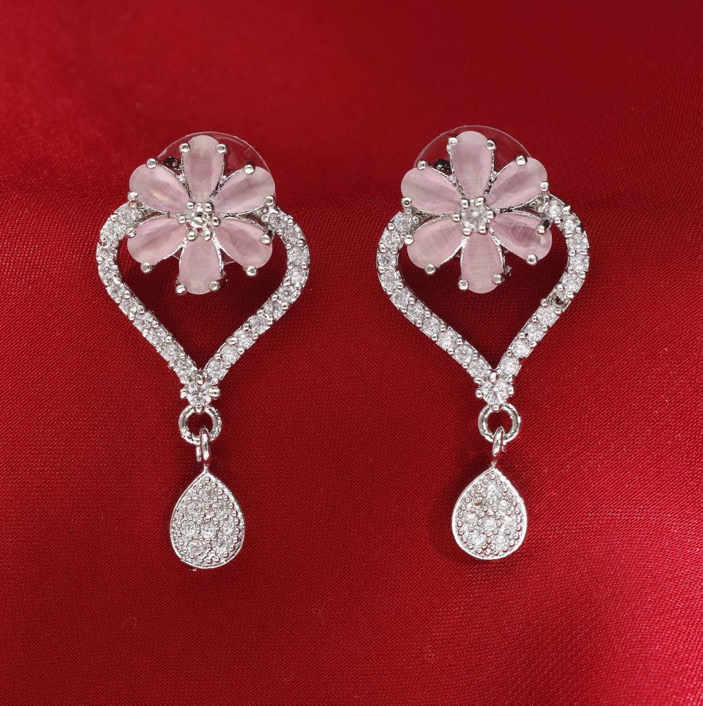 Silver-Toned Kundan Earrings With Blush & Lilac Stone Drop Earrings - Statement Chandelier Jewelry