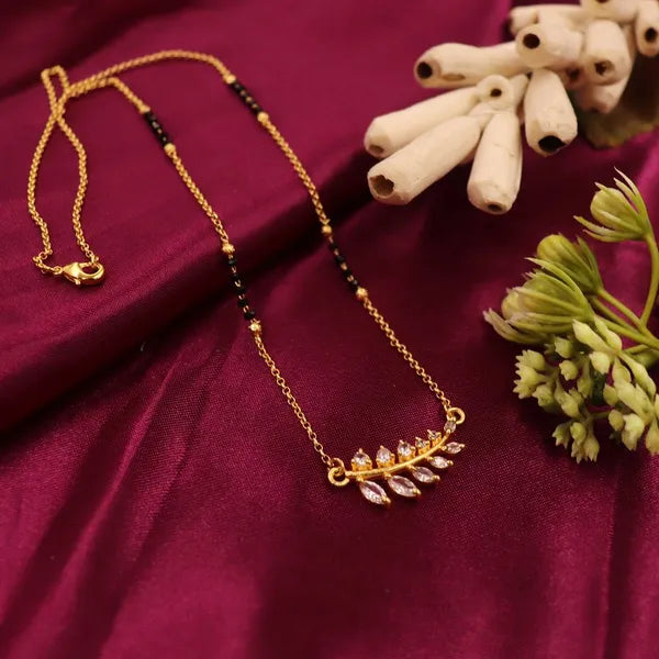 Traditional Gold-Plated V-Shape American Diamond Mangalsutra for Women