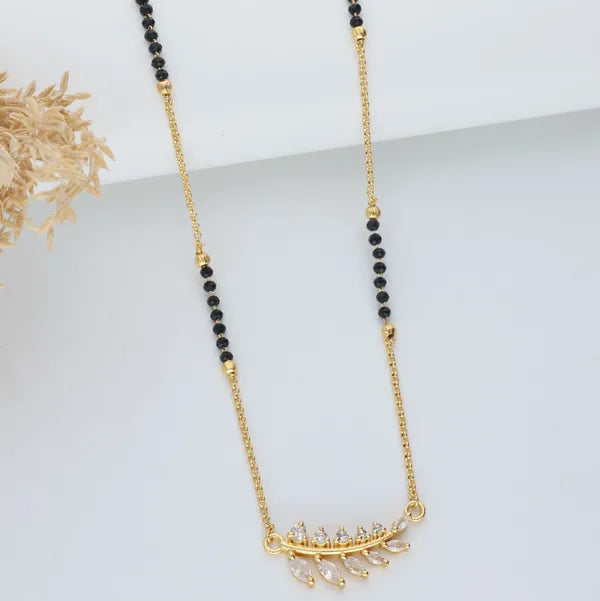 Traditional Gold-Plated V-Shape American Diamond Mangalsutra for Women
