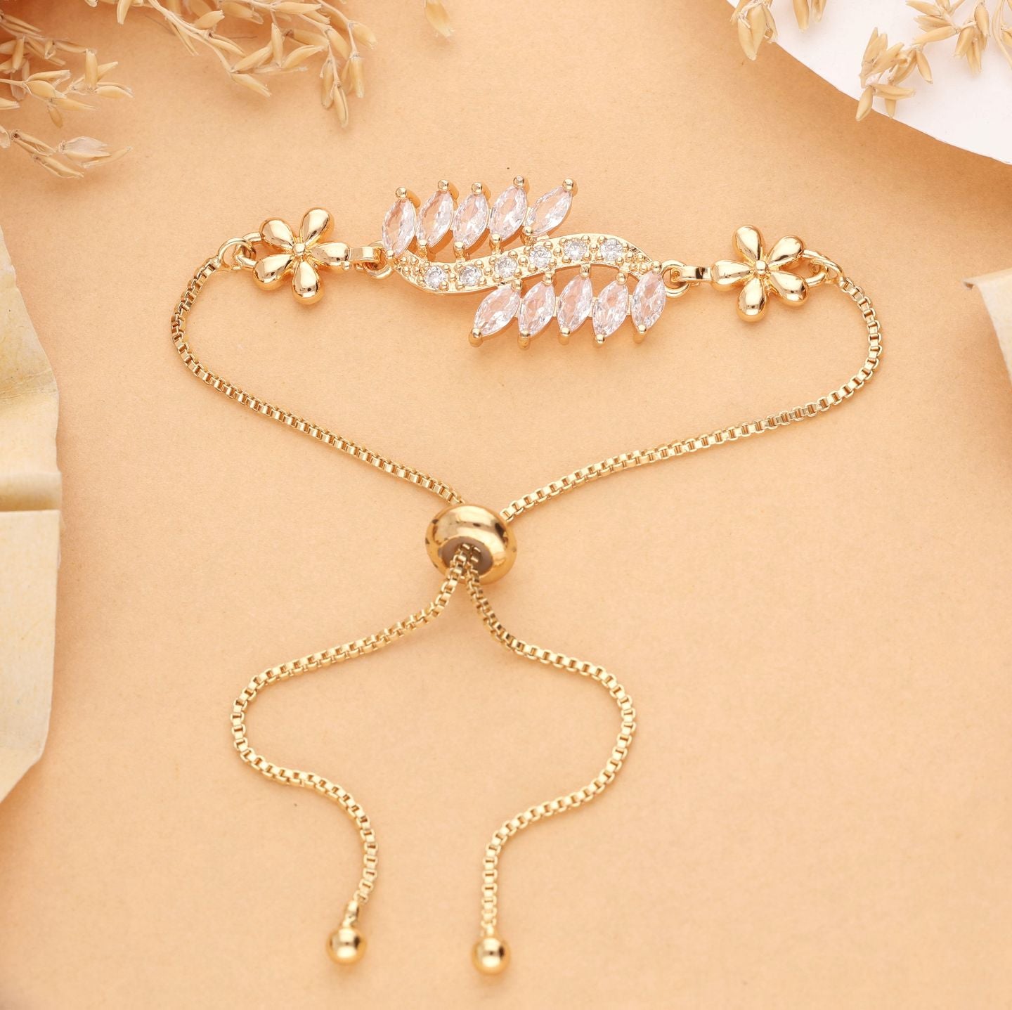 Gold Plated Ad Diamond Studded Fancy Forming Bracelet
