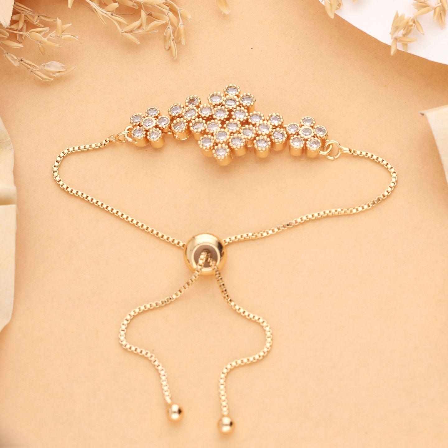 Gold Plated Ad Diamond Studded Fancy Forming Bracelet