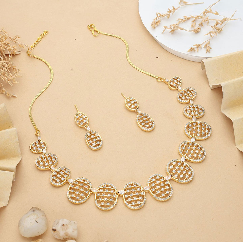The Royal South: Traditional Kemp-Stone Encrusted Matte Gold Necklace & Earring Set