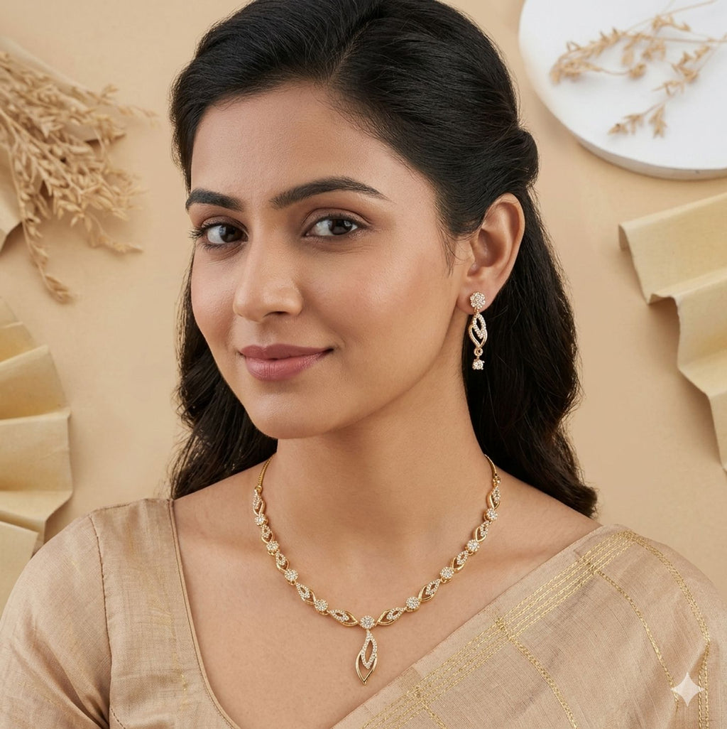 Gilded Flora: Delicate Zirconia Petal Necklace Set