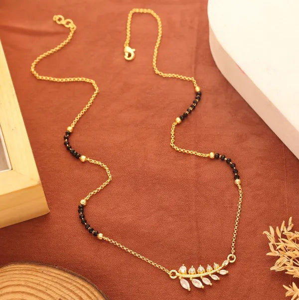 Traditional Gold-Plated V-Shape American Diamond Mangalsutra for Women